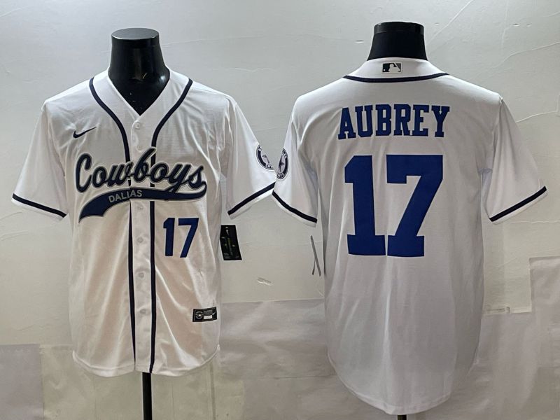 Men 2025 Dallas Cowboys #17 Aubrey white Joint Name Nike Limited NFL Jersey style 02